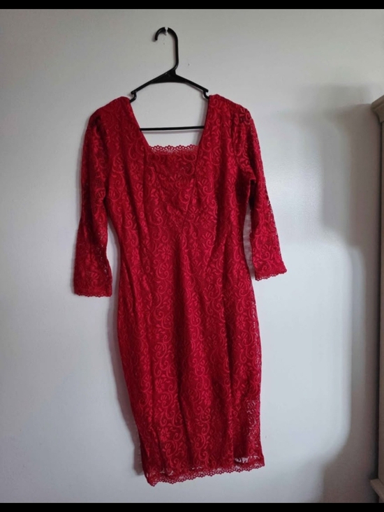 Candie's Dresses & Skirts - Candie's Red Lace Midi Dress with Scoop Neck